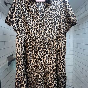 Amazon Leopard Print Tiered Midi Dress - Tan & Black